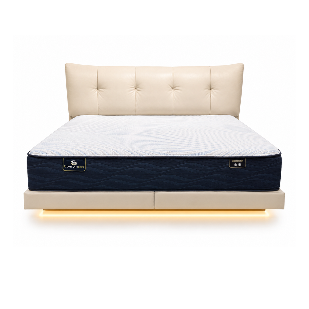 MAEVA Underlit Floating Beige Leatherette Platform Bed