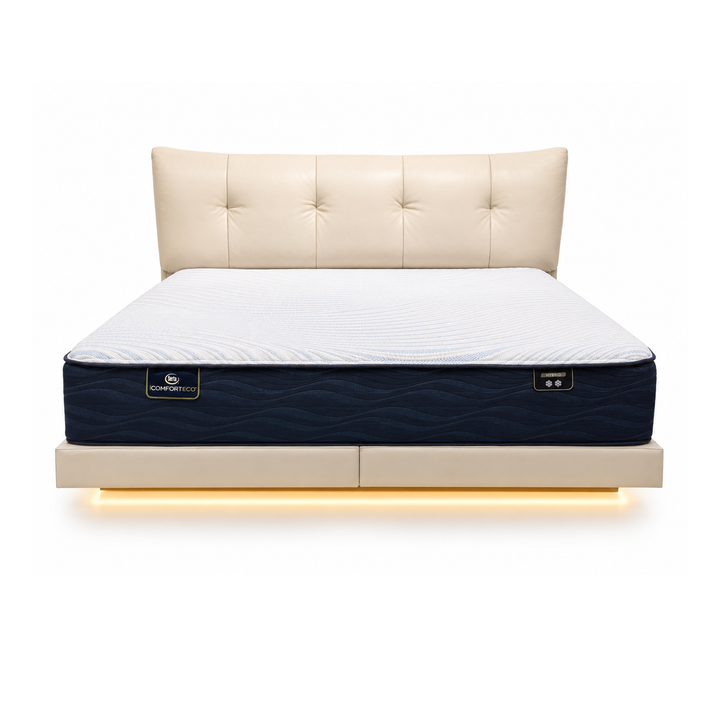 MAEVA Underlit Floating Beige Leatherette Platform Bed