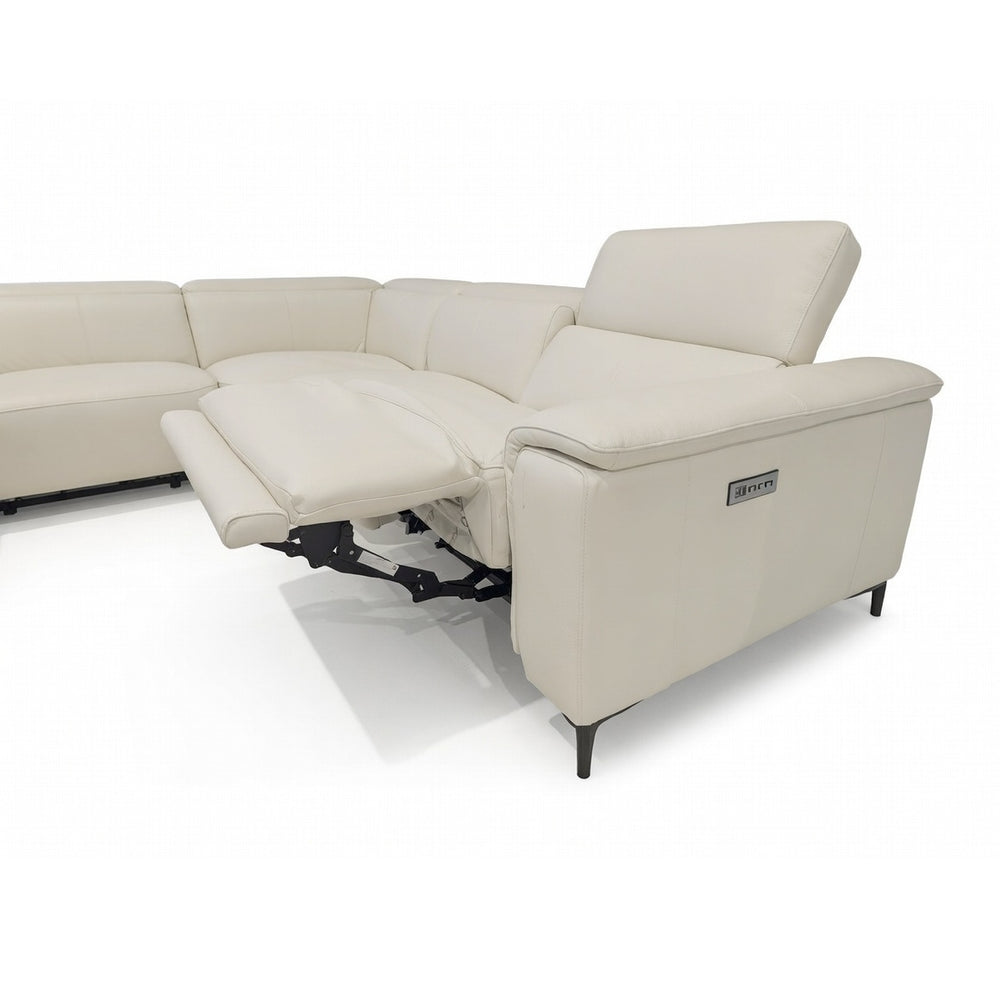 EVANDER Frost White Leather Power Motion Sectional Sofa