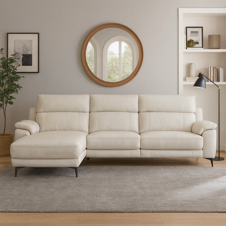 CASSIANO Alabaster Grey Leather Power Motion Sectional