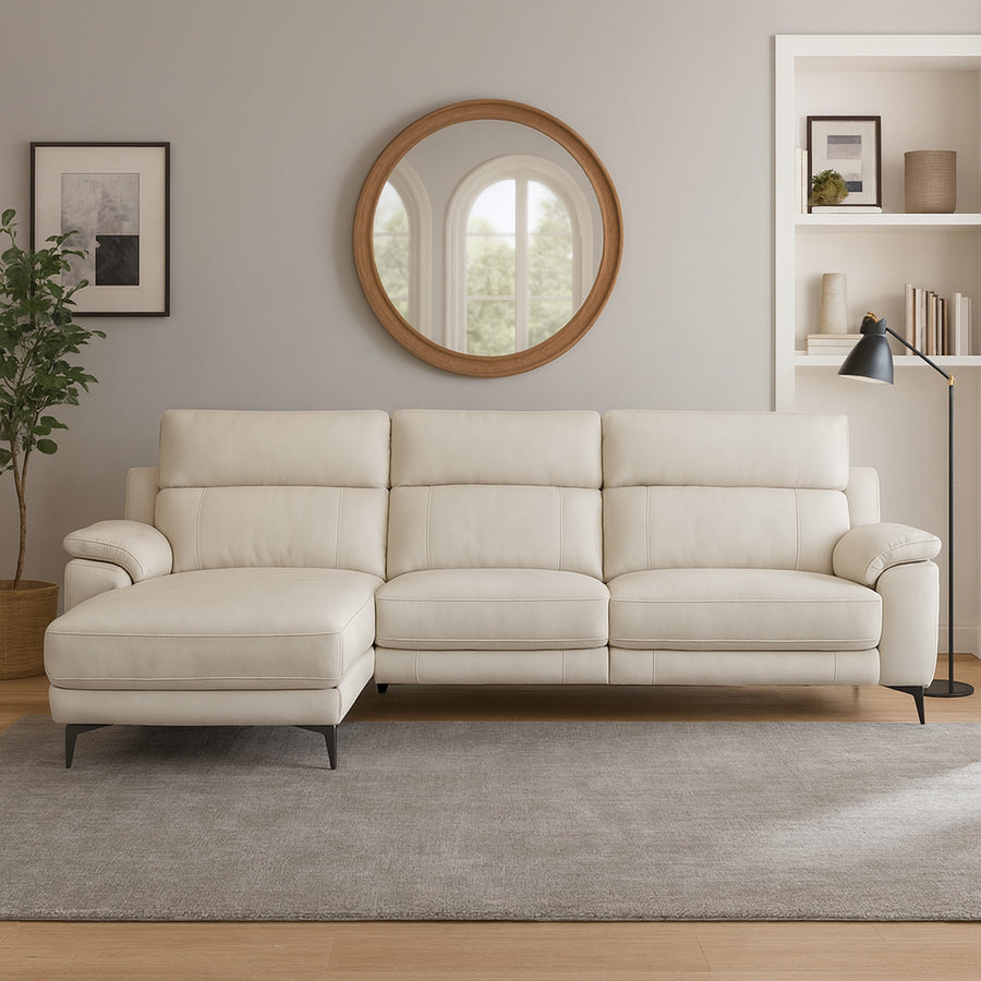 CASSIANO Alabaster Grey Leather Power Motion Sectional