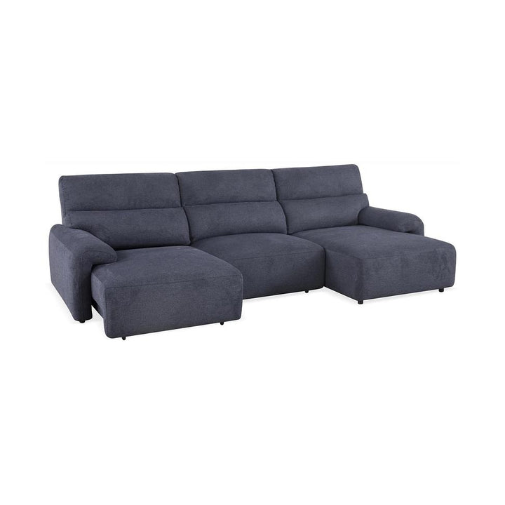 Dark grey fabric sectional sofa bed with chaise, featuring plush cushions and a modern reclining design.