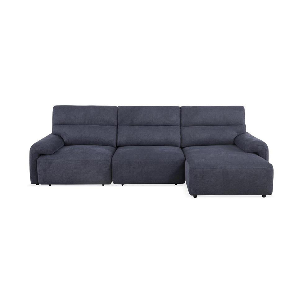 Dark grey fabric three-seater sofa with a chaise lounge on the right side.