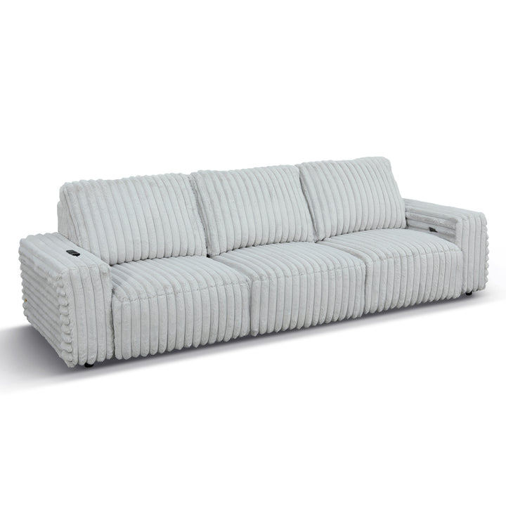 SAVIERO Modern Plush Fabric Sofa Bed with Storage & USB