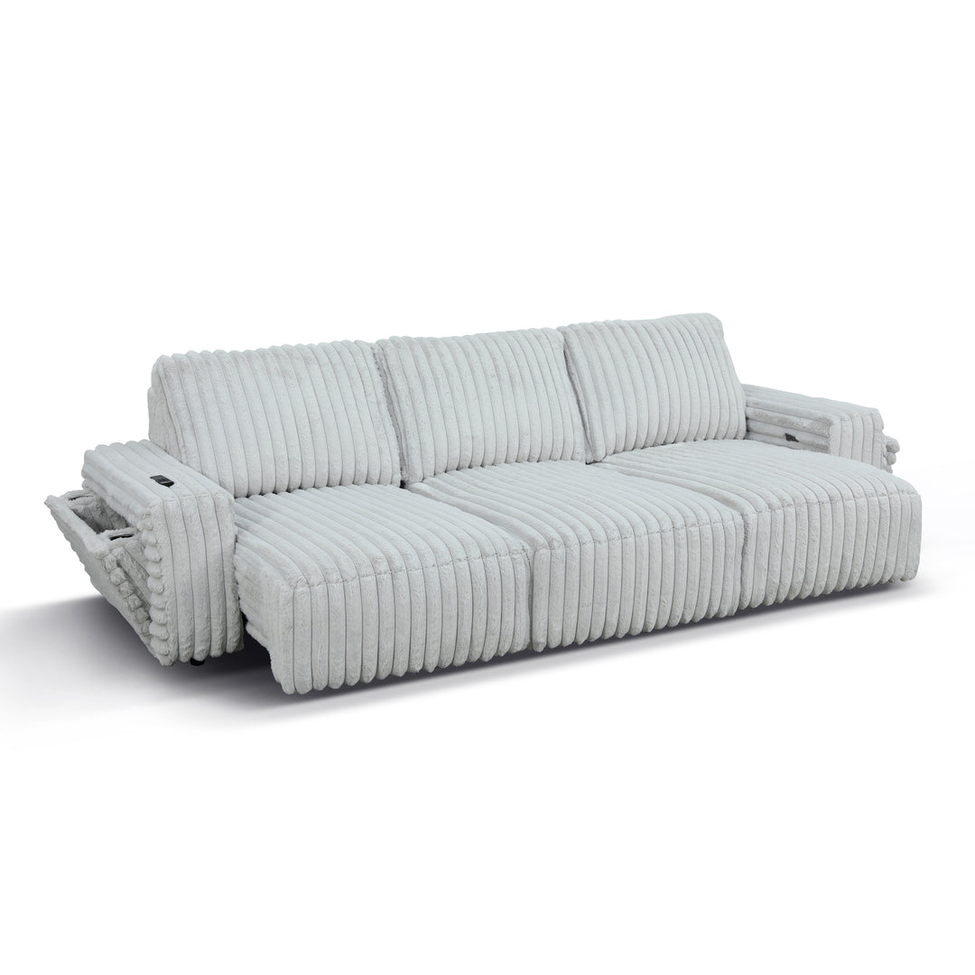 SAVIERO Modern Plush Fabric Sofa Bed with Storage & USB