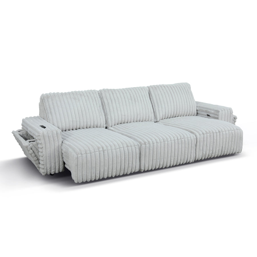 SAVIERO Modern Plush Fabric Sofa Bed with Storage & USB