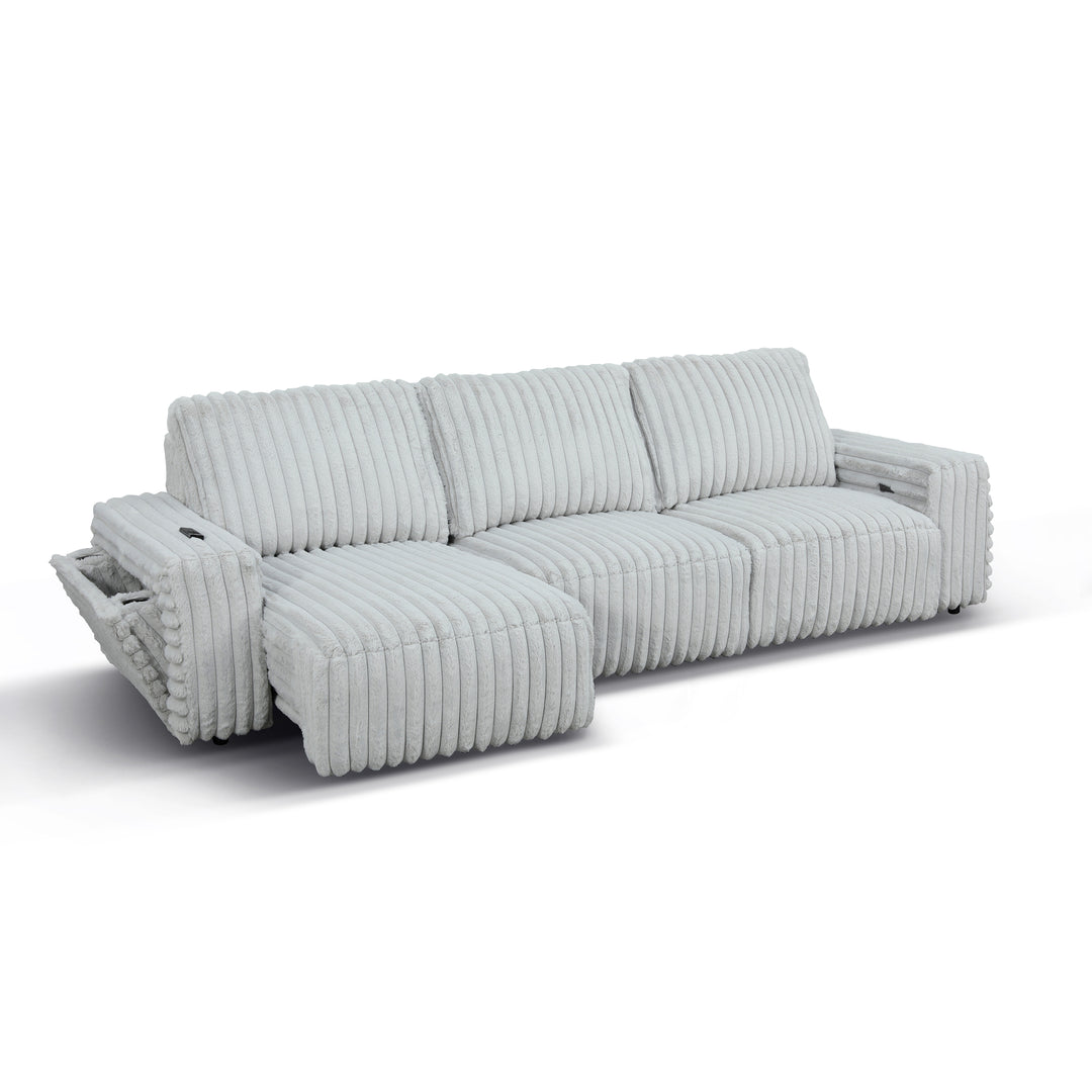 SAVIERO Modern Plush Fabric Sofa Bed with Storage & USB