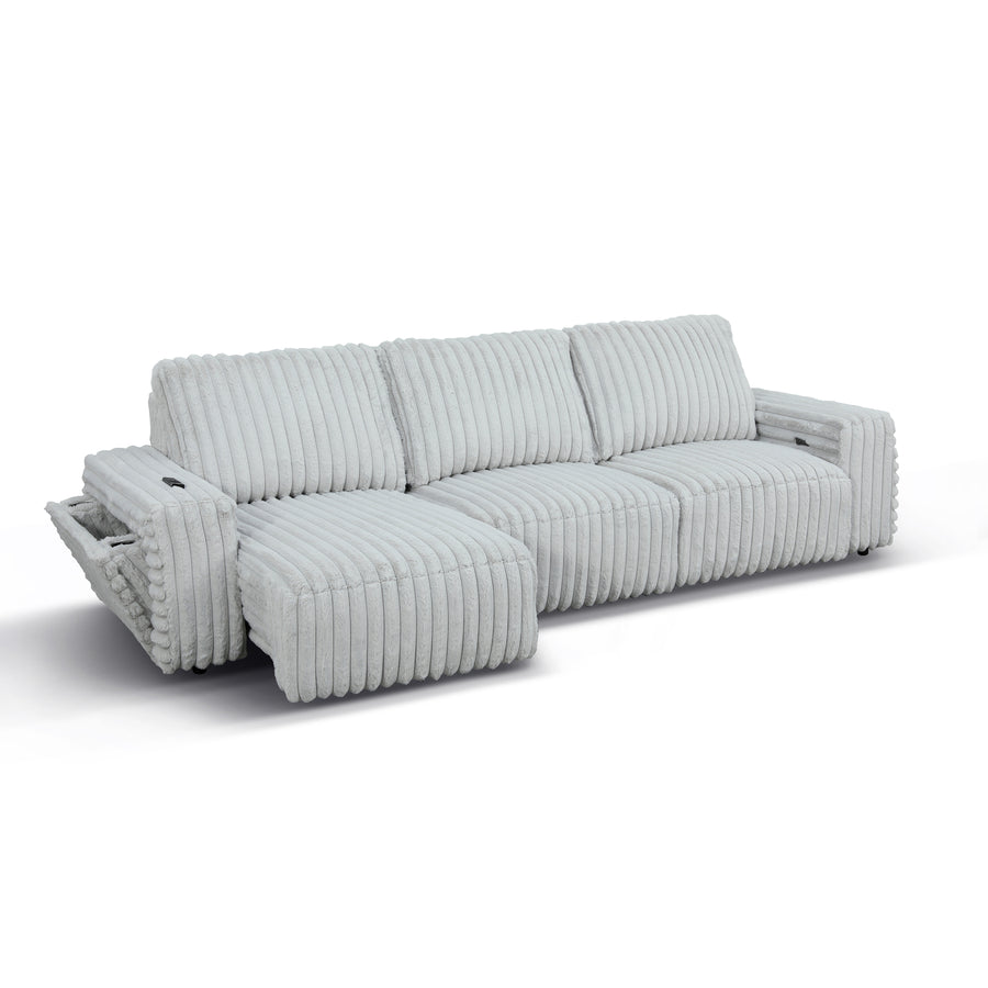 SAVIERO Modern Plush Fabric Sofa Bed with Storage & USB