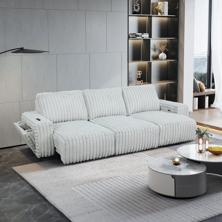 SAVIERO Modern Plush Fabric Sofa Bed with Storage & USB
