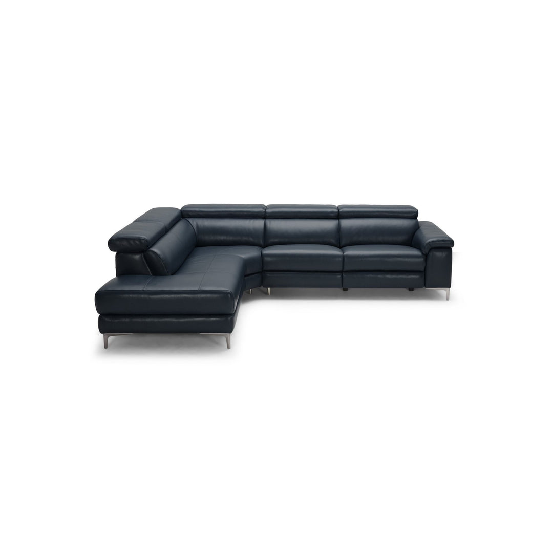 ZURICH Leather Power Motion Sectional Navy Blu Left