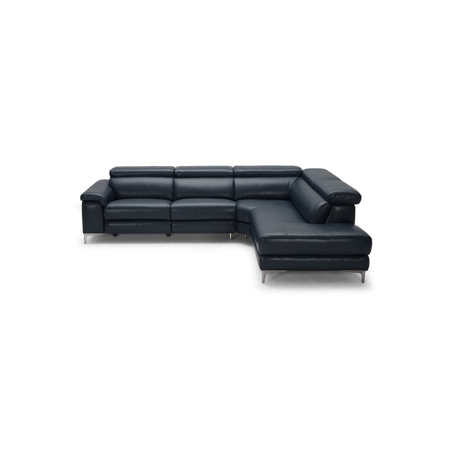 ZURICH Leather Power Motion Sectional Navy Blu Right