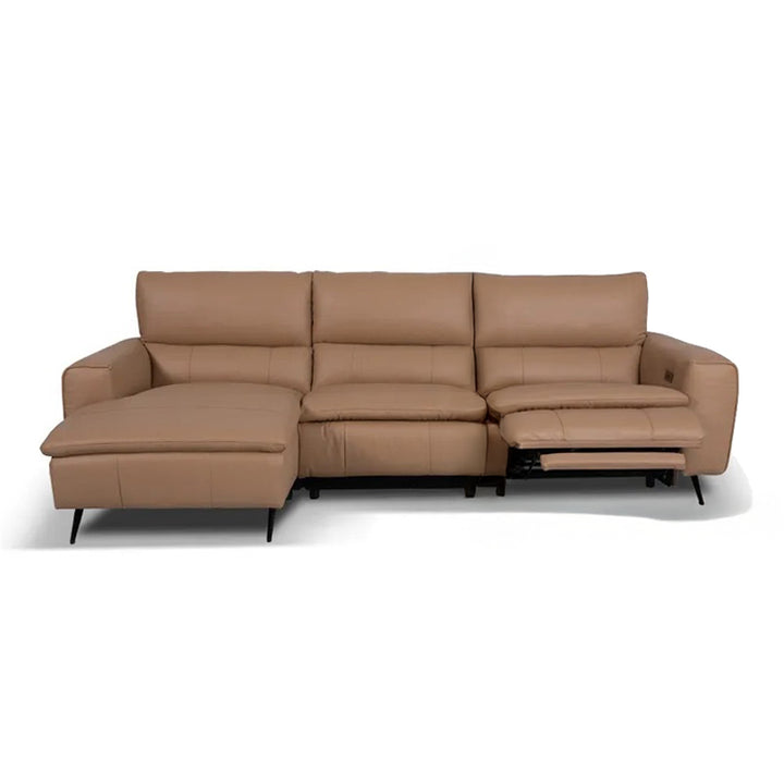 LYSANDER Tan Leather Reclining Sectional Sofa