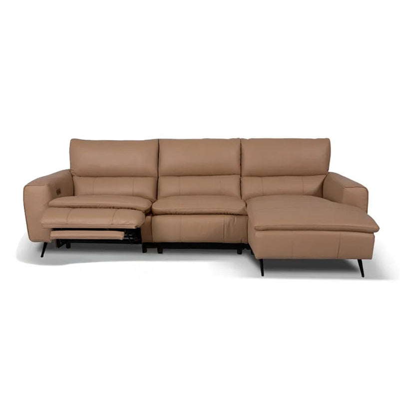 LYSANDER Tan Leather Reclining Sectional Sofa