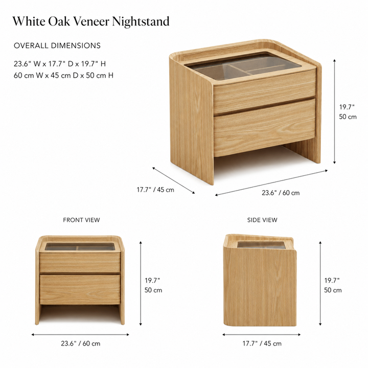 LEANNA 2 Drawers White Oak Veneer Nightstand