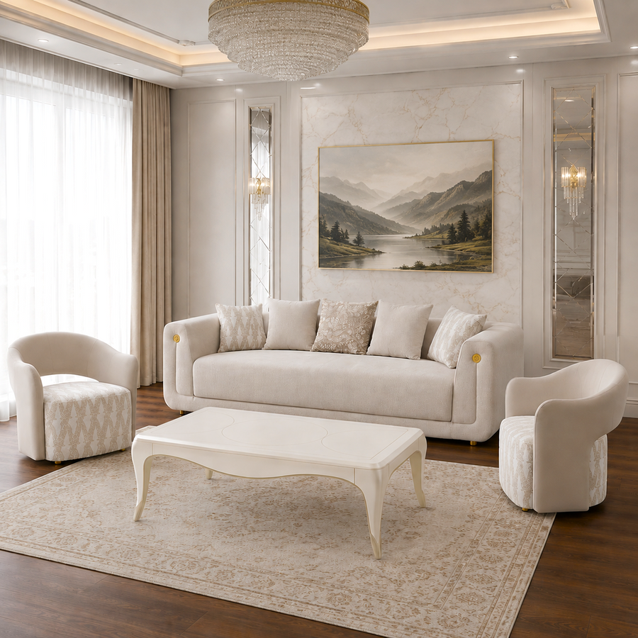 ARIAH 3 Seaters Beige Fabric Sofa