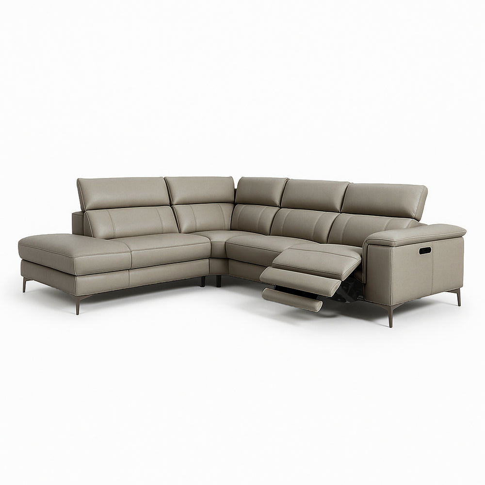 VALERIO Taupe Leather Power Reclining Sectional Sofa