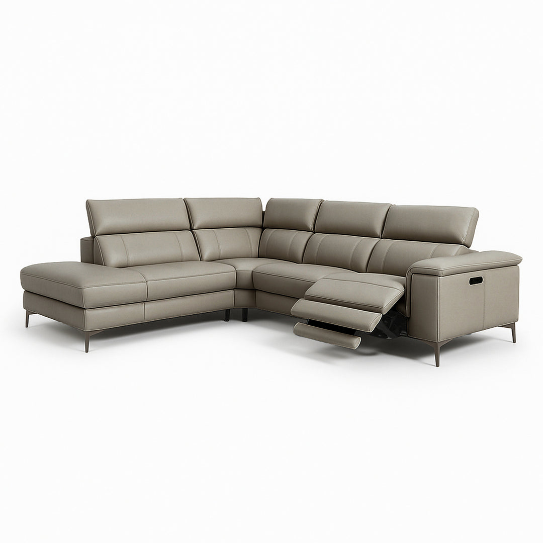 VALERIO Taupe Leather Power Reclining Sectional Sofa
