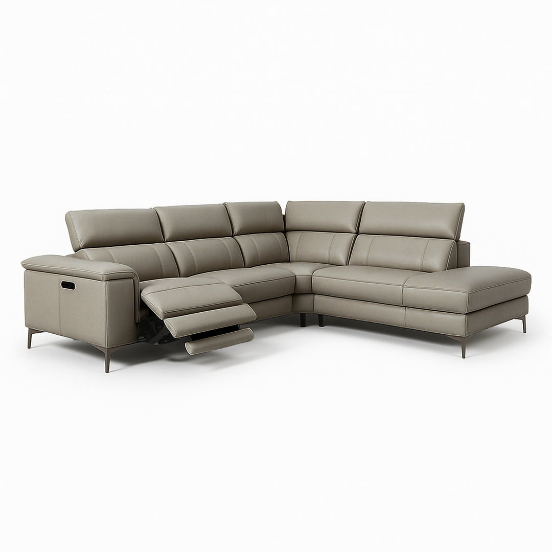 VALERIO Taupe Leather Power Reclining Sectional Sofa