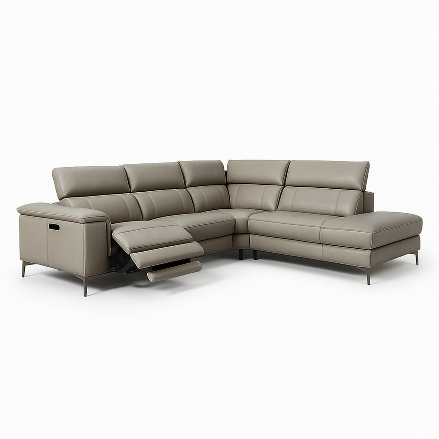 VALERIO Taupe Leather Power Reclining Sectional Sofa
