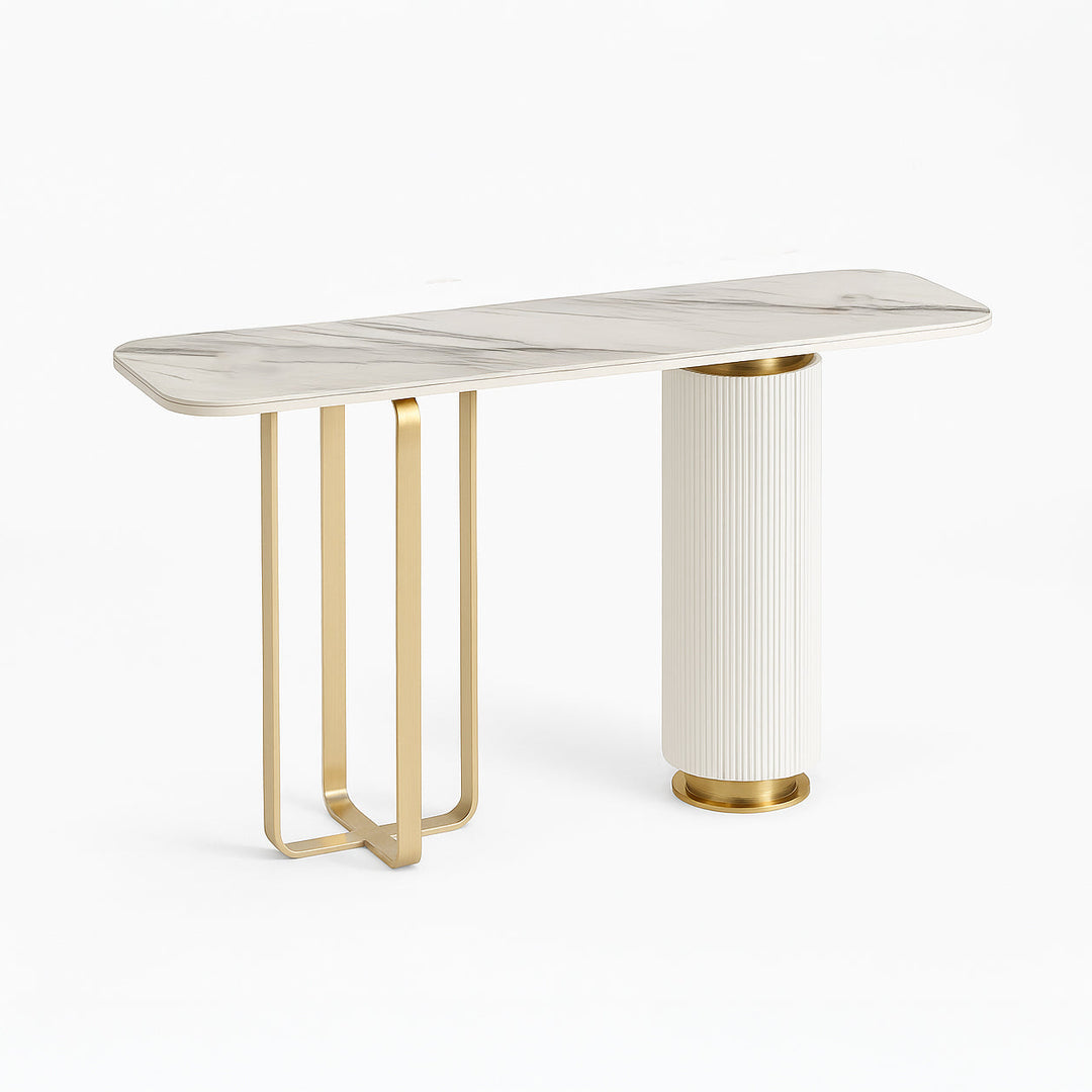 LIORA Gold & White Modern Entryway Console Table