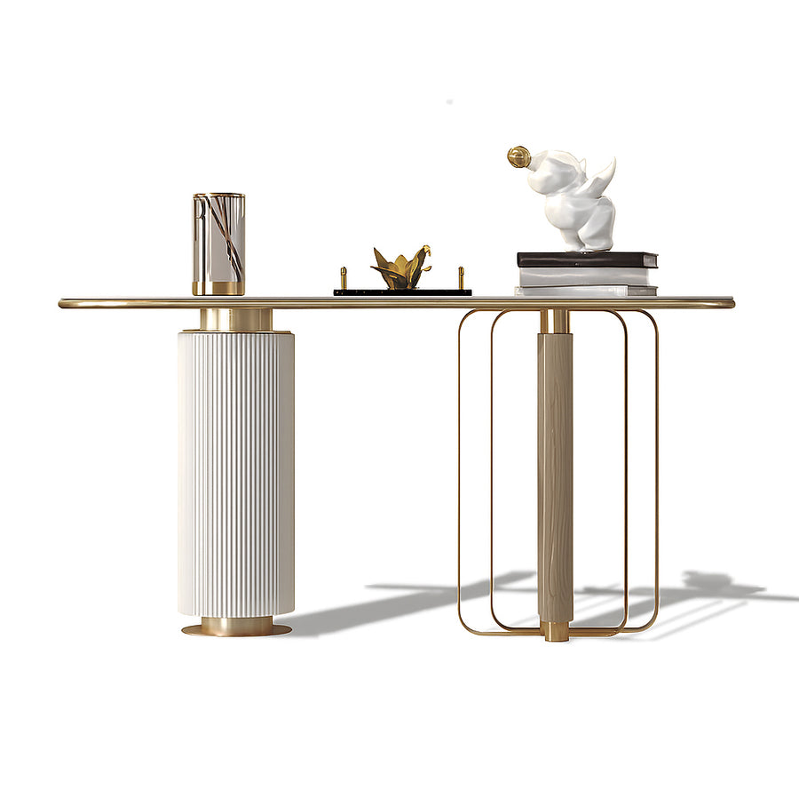 LIORA Gold & White Modern Entryway Console Table
