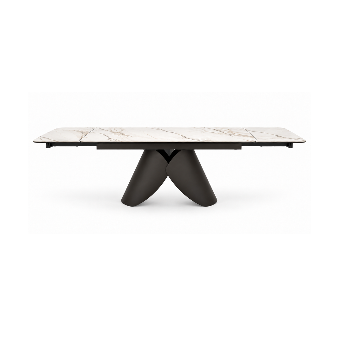 CAELAN Gilded White Ceramic Extendable Dining Table
