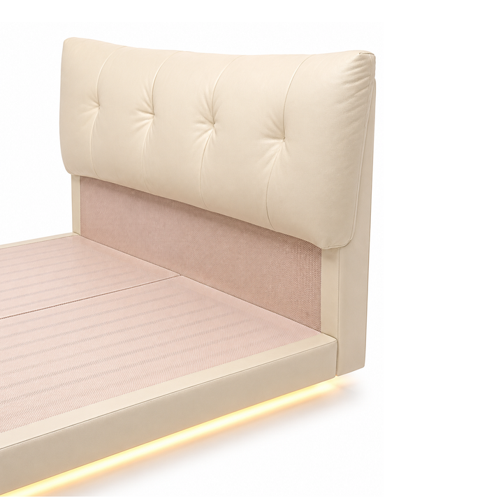 MAEVA Underlit Floating Beige Leatherette Platform Bed