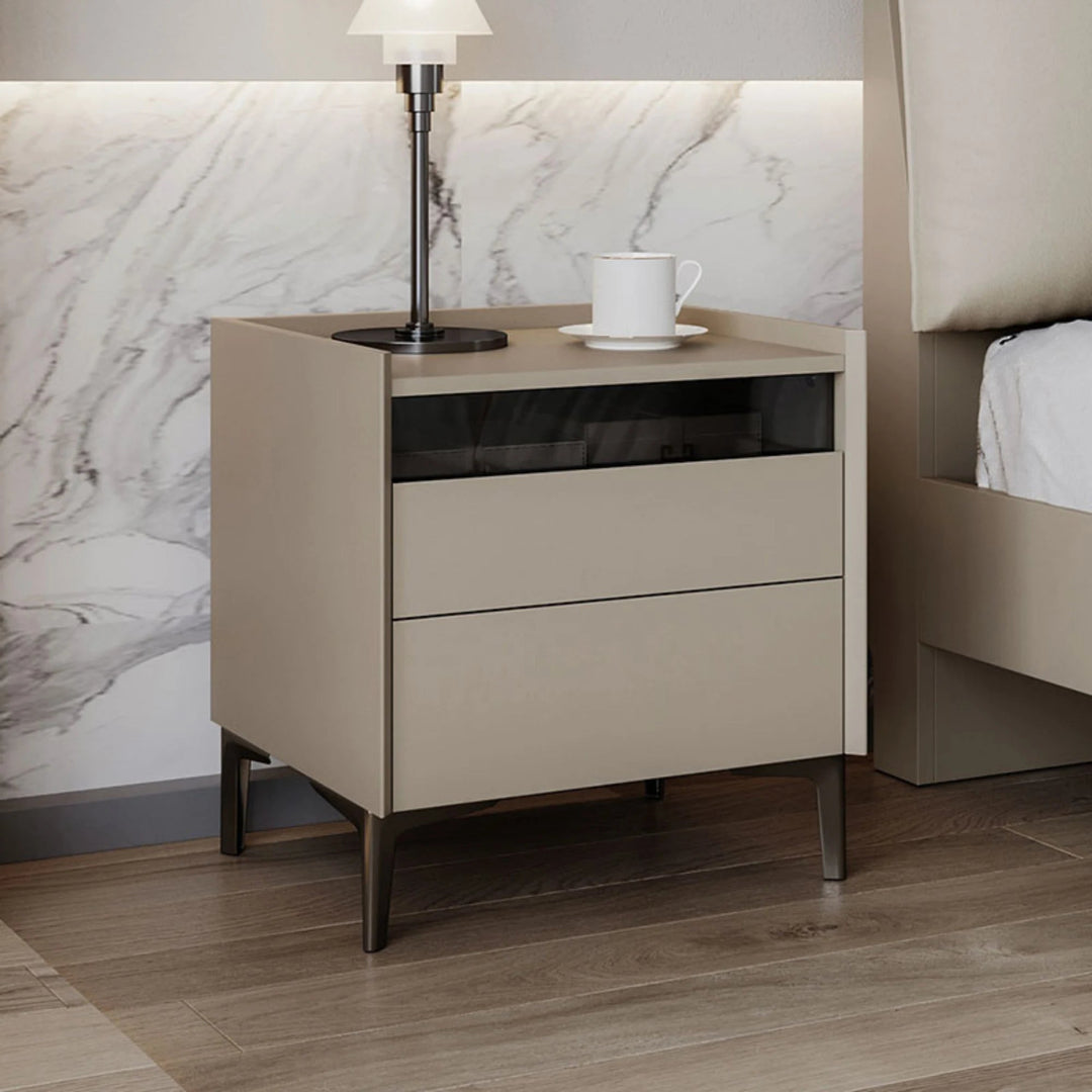 TYNE Grey Nightstand with Two Drawer