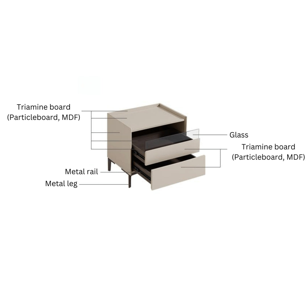 TYNE Grey Nightstand with Two Drawer