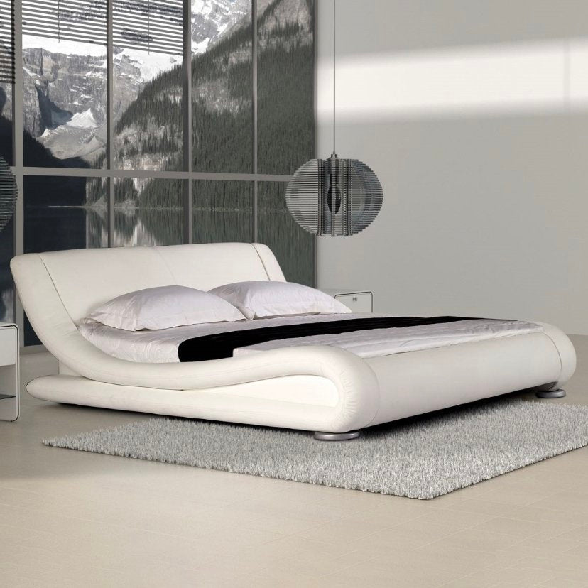 KENT White Curved Leather Bed