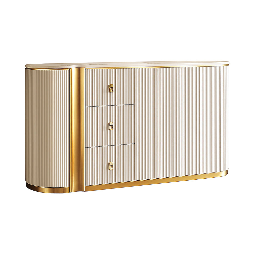 ODETTE Modern Beige & Gold Sideboard with Ceramic Top