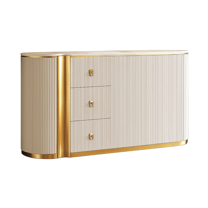 ODETTE Modern Beige & Gold Sideboard with Ceramic Top