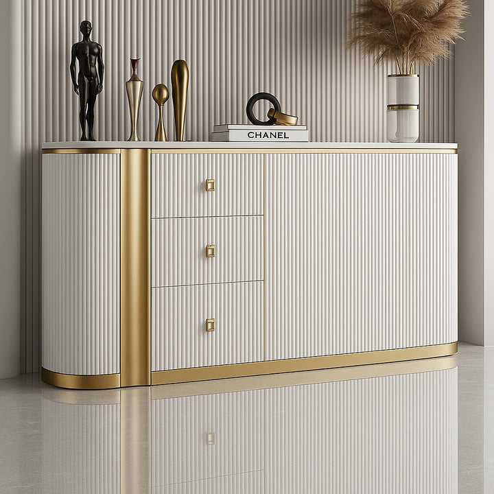 ODETTE Modern Beige & Gold Sideboard with Ceramic Top