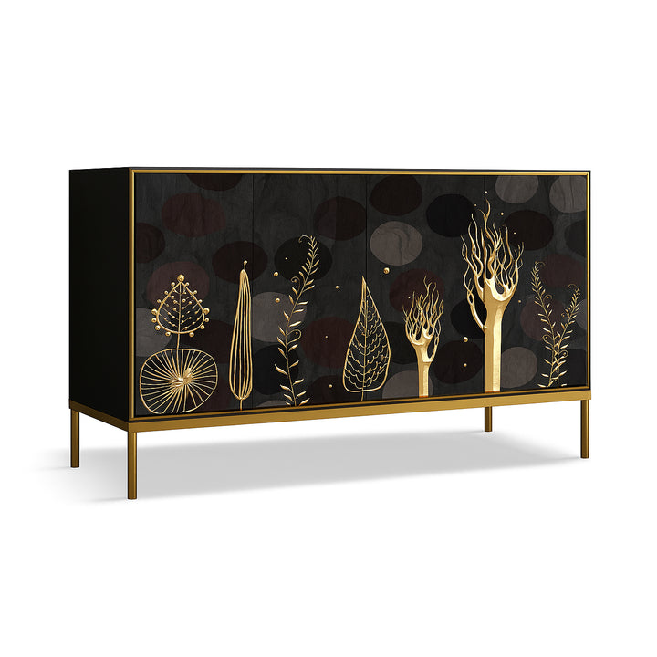 THALASSA Artistic Golden Botanical Black Sideboard