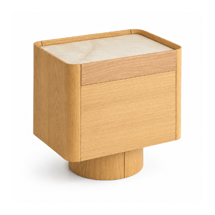 ULRIKA Oak Veneer Pedestal Nightstand