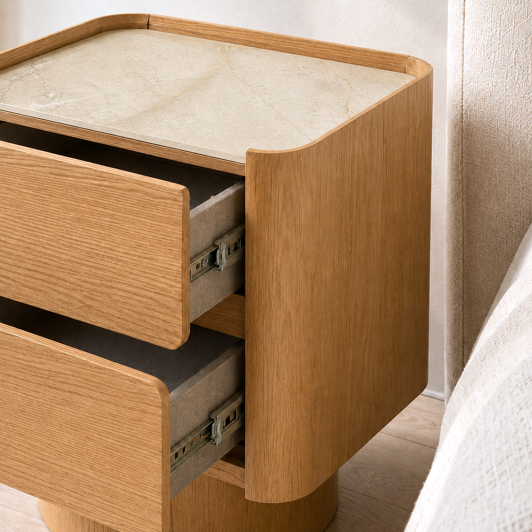 ULRIKA Oak Veneer Pedestal Nightstand