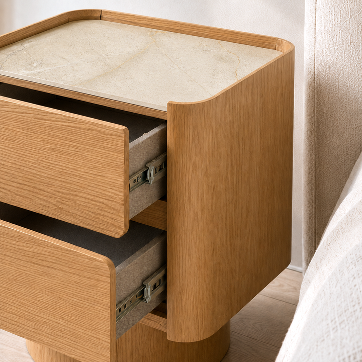 ULRIKA Oak Veneer Pedestal Nightstand