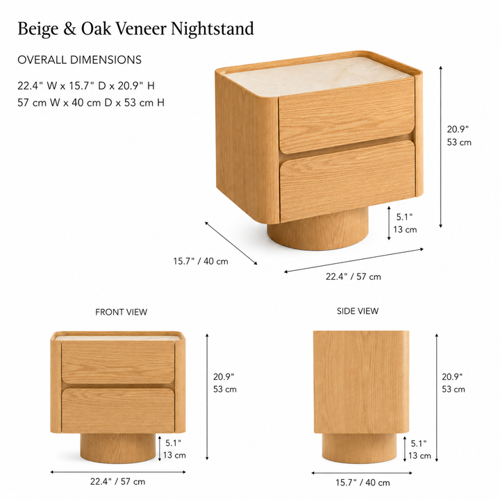 ULRIKA Oak Veneer Pedestal Nightstand