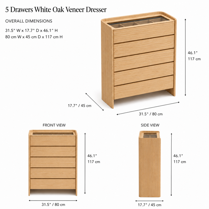 LEANNA 5 Drawers White Oak Veneer Chest
