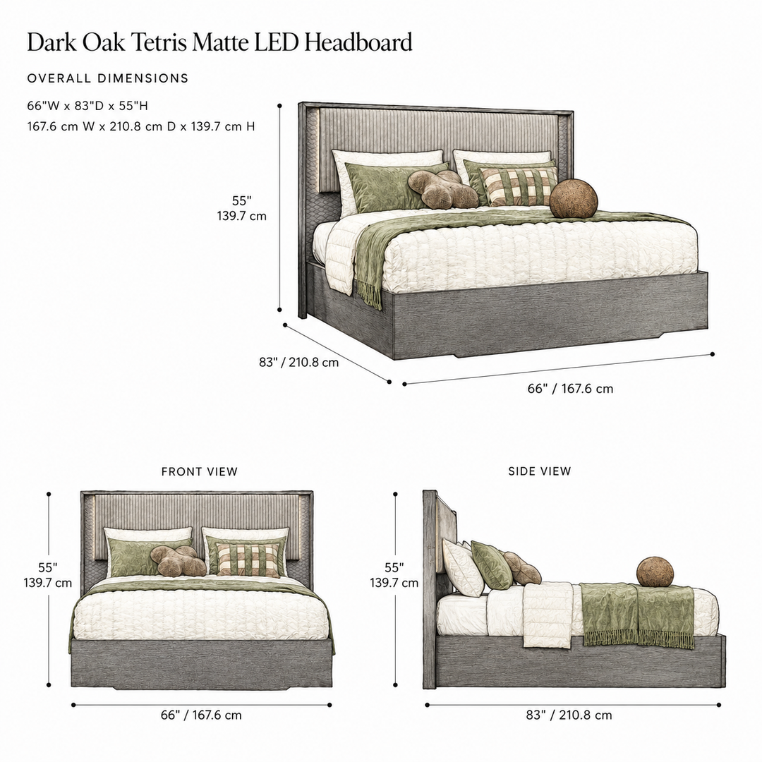 LUISA Dark Oak Tetris Matte LED Headboard Bed - ALF Italia