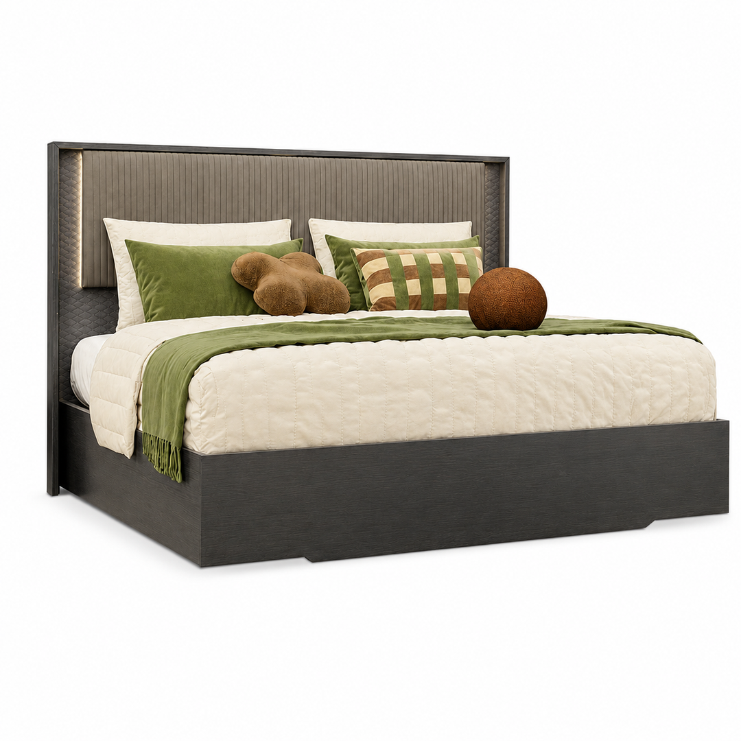 LUISA Dark Oak Tetris Matte LED Headboard Bed - ALF Italia