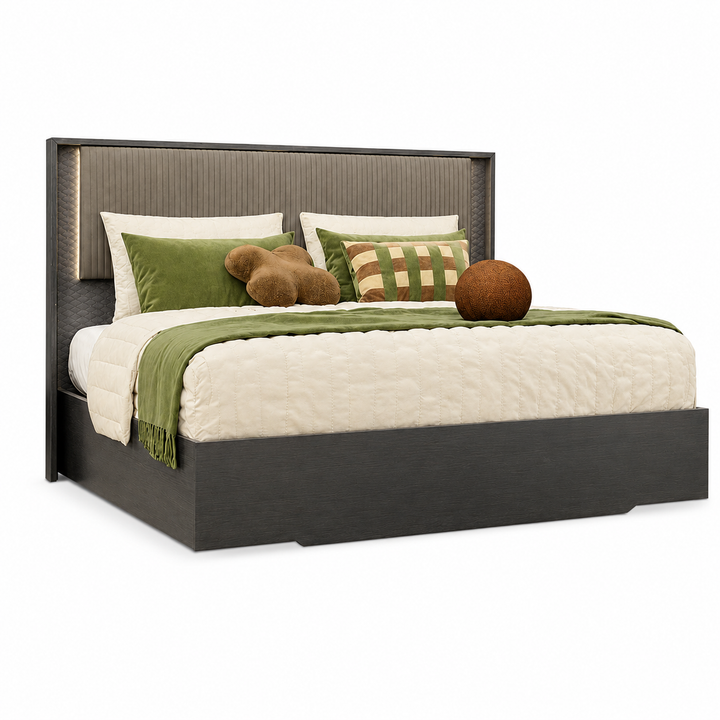 LUISA Dark Oak Tetris Matte LED Headboard Bed - ALF Italia