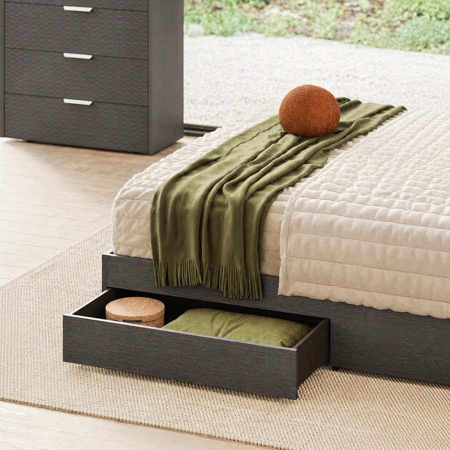 LUISA Dark Oak Tetris Matte LED Headboard Bed - ALF Italia