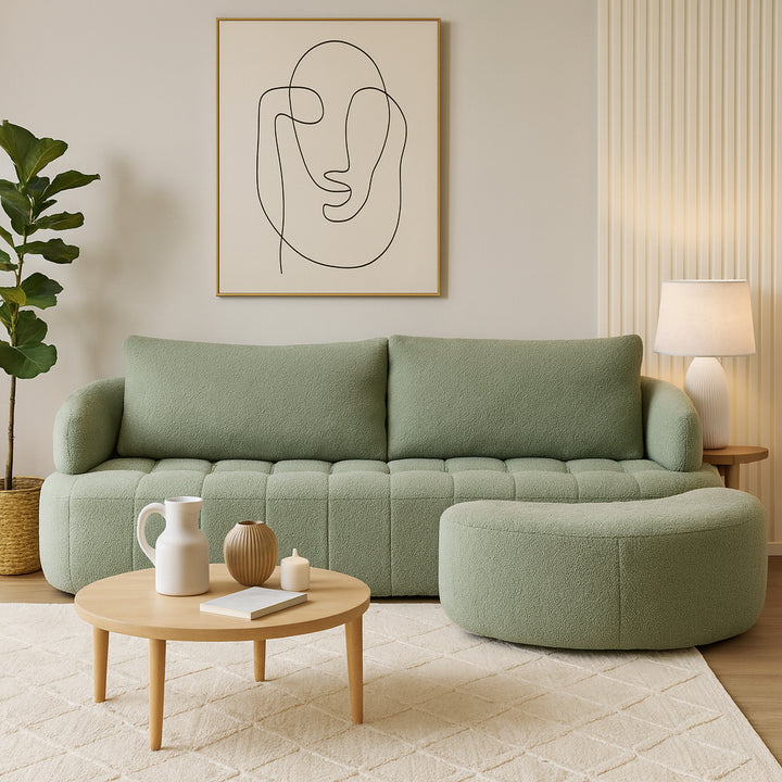EZRA 2.5 Seaters with Ottoman Sage Green Fabric Sofa