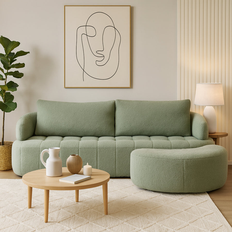 EZRA 2.5 Seaters with Ottoman Sage Green Fabric Sofa