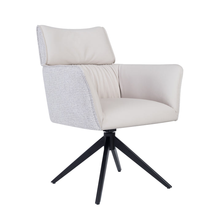 Modern chair with a mix of gray and beige fabric on a white background