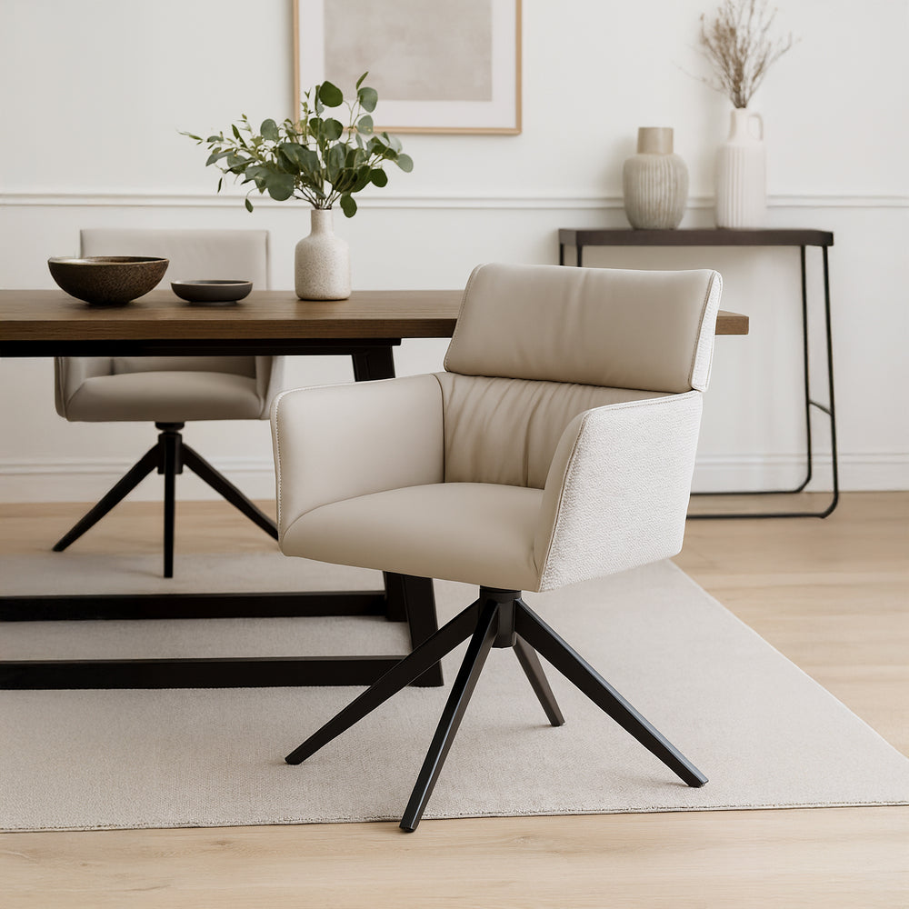 MAELIS Modern Leather Swivel Dining Chair with Armrests