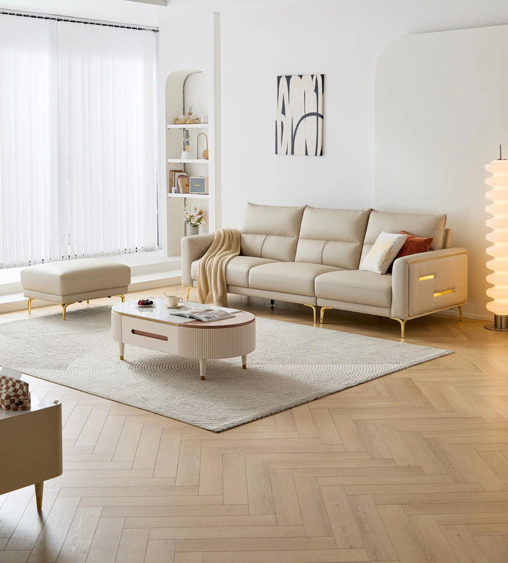 ANIKA Leather Sectional Sofa with Ottoman