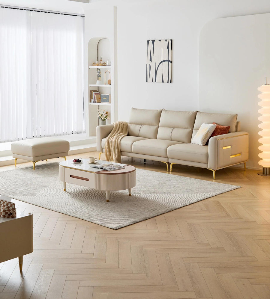 ANIKA Leathaire Sectional Sofa with Ottoman