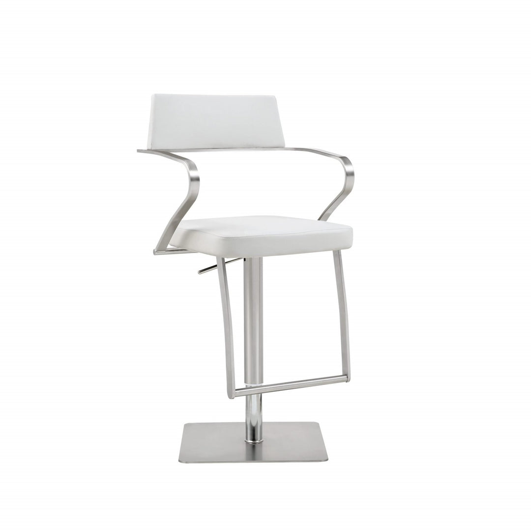 LEVI Curved Arm Leather Bar Stool Silver & White